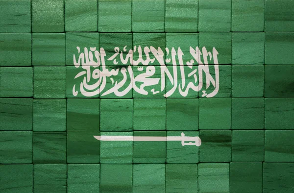 Colorido Pintado Grande Bandeira Nacional Arábia Saudita Uma Textura Cubos — Fotografia de Stock