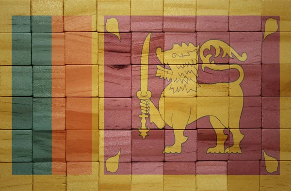 Barevné Malované Velké Národní Vlajka Srí Lanka Dřevěné Kostky Textury — Stock fotografie