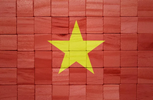 カラフルな木の立方体のテクスチャにベトナムの大きな国旗を描いた 3Dイラスト — ストック写真