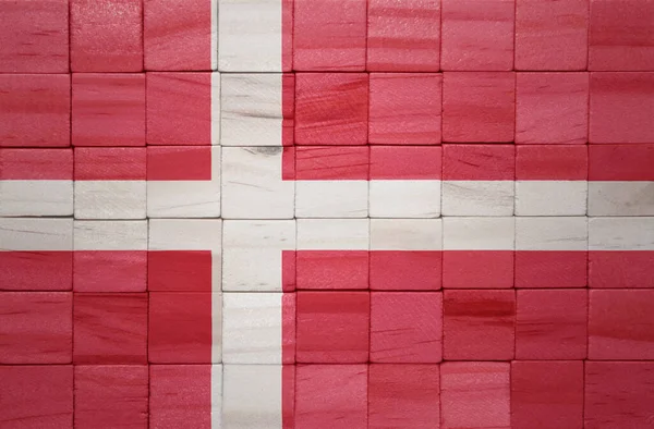 Colorido Pintado Grande Bandeira Nacional Denmark Uma Textura Cubos Madeira — Fotografia de Stock
