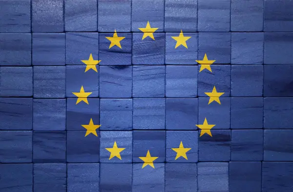 Барвистий Пофарбований Великий Національний Прапор Європейського Союзу Текстурі Дерев Яних — стокове фото