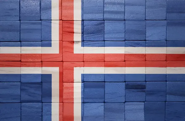 Bunt Bemalte Große Isländische Nationalflagge Auf Einem Holzwürfel Illustration — Stockfoto