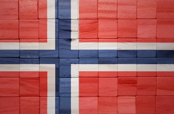 Colorato Dipinto Grande Bandiera Nazionale Norway Una Struttura Cubi Legno — Foto Stock