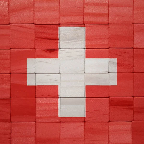 Bunt Bemalte Grosse Nationalflagge Der Schweiz Auf Einem Holzwürfel Illustration — Stockfoto