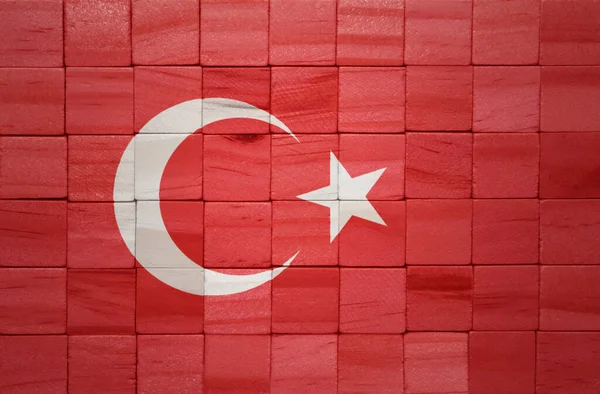 カラフルな木の立方体の質感にトルコの大きな国旗を描いた 3Dイラスト — ストック写真