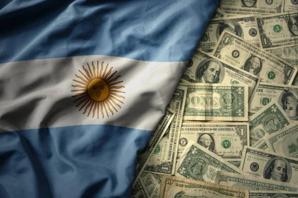 Grote Kleurrijke Zwaaiende Nationale Vlag Van Argentinië Een Amerikaanse Dollar — Stockfoto