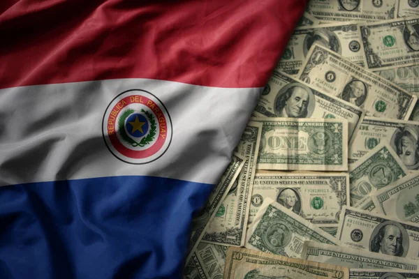 Big Colorful Waving National Flag Paraguay American Dollar Money Background — Stock Photo, Image