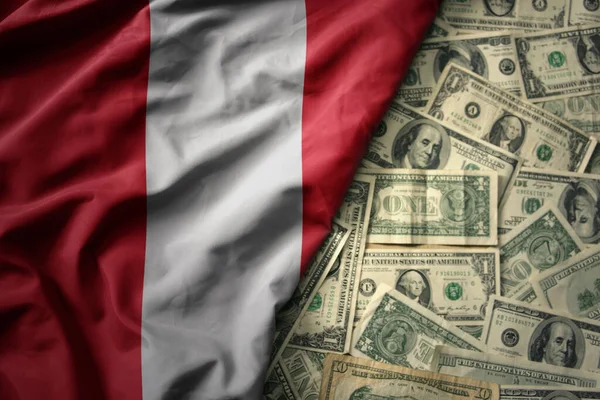 Stora Färgglada Viftande Nationell Flagga Peru Amerikansk Dollar Pengar Bakgrund — Stockfoto