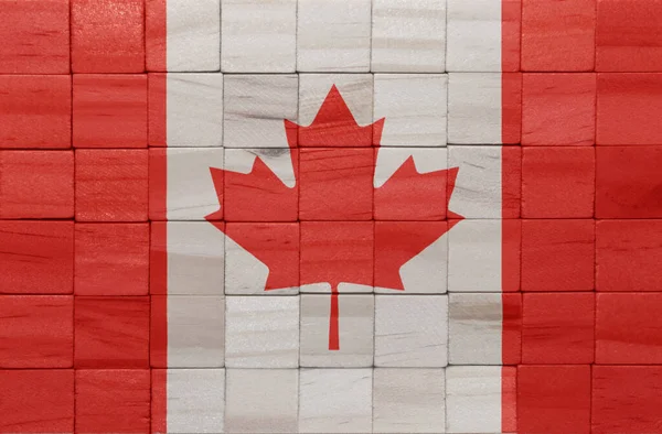 Colorido Pintado Grande Bandeira Nacional Canadá Uma Textura Cubos Madeira — Fotografia de Stock