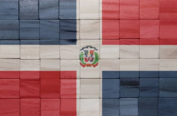 Bunt Bemalte Große Nationalflagge Der Dominikanischen Republik Auf Einem Holzwürfel — Stockfoto