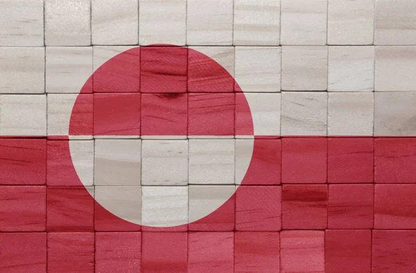 Colorido Pintado Grande Bandeira Nacional Groenlândia Uma Textura Cubos Madeira — Fotografia de Stock