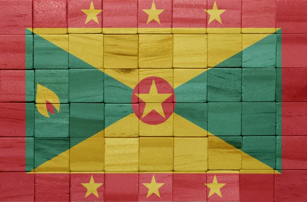 Colorido Pintado Grande Bandeira Nacional Granada Uma Textura Cubos Madeira — Fotografia de Stock