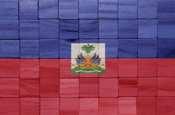Colorido Pintado Grande Bandeira Nacional Haiti Uma Textura Cubos Madeira — Fotografia de Stock