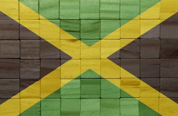 Kolorowe Malowane Duże Flagi Narodowe Jamajki Drewnianych Kostek Tekstury Ilustracja — Zdjęcie stockowe
