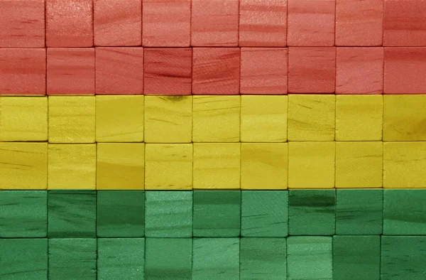 Colorido Pintado Grande Bandeira Nacional Bolívia Uma Textura Cubos Madeira — Fotografia de Stock