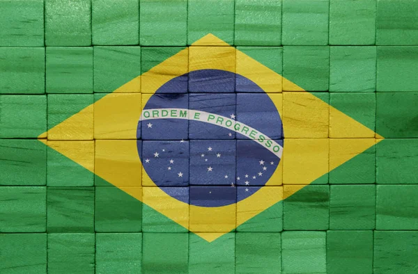 Bunt Bemalte Große Nationalflagge Brasiliens Auf Einem Holzwürfel Illustration — Stockfoto