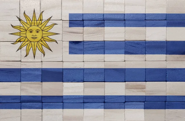 Πολύχρωμα Ζωγραφισμένα Μεγάλη Εθνική Σημαία Του Uruguay Μια Ξύλινη Κυβάκια — Φωτογραφία Αρχείου