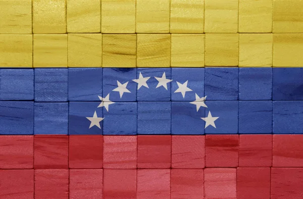 Colorido Pintado Gran Bandera Nacional Venezuela Una Textura Cubos Madera — Foto de Stock