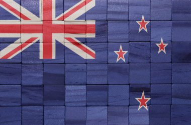 Yeni Zelanda 'nın büyük ulusal bayrağını ahşap bir küp dokusuna boyamış. 3d illüstrasyon