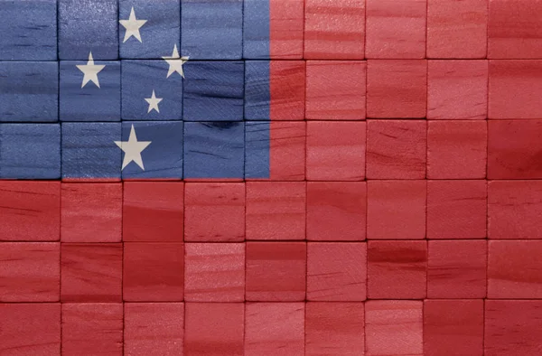 Красочно Нарисовал Большой Национальный Флаг Самоа Текстуре Деревянных Кубиков Иллюстрация — стоковое фото
