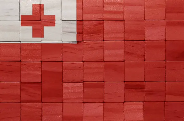 Красочно Нарисовал Большой Национальный Флаг Тонга Текстуре Деревянных Кубиков Иллюстрация — стоковое фото