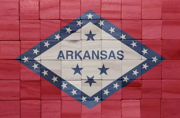 Colorido Pintado Gran Bandera Nacional Arkansas Estado Una Textura Cubos — Foto de Stock
