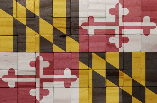 Tahta Bir Küp Dokusuna Maryland Eyaletinin Büyük Ulusal Bayrağını Boyamış — Stok fotoğraf