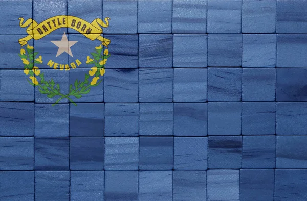 Красочный Раскрашенный Большой Национальный Флаг Штата Невада Деревянных Кубиках Текстуры — стоковое фото