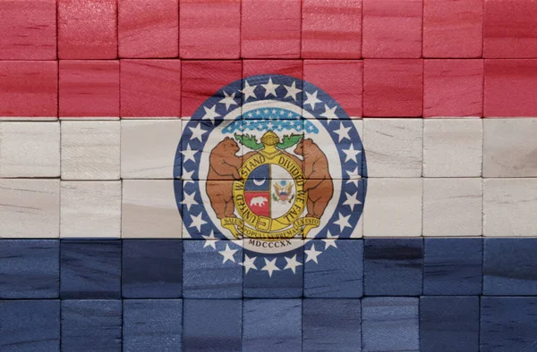 Colorido Pintado Grande Bandeira Nacional Missouri Estado Uma Textura Cubos — Fotografia de Stock