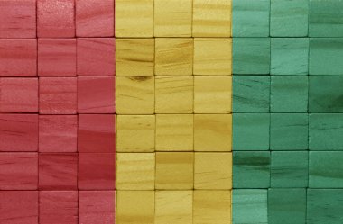 Ahşap bir küp dokusuna rengarenk boyalı büyük ulusal kobay bayrağı. 3d illüstrasyon