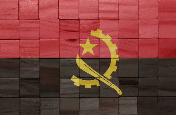 Ahşap Bir Küpler Dokusuna Angola Nın Büyük Ulusal Bayrağını Boyamış — Stok fotoğraf