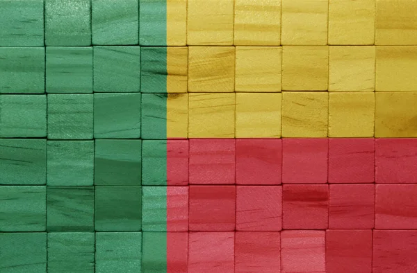 Colorido Pintado Grande Bandeira Nacional Benin Uma Textura Cubos Madeira — Fotografia de Stock