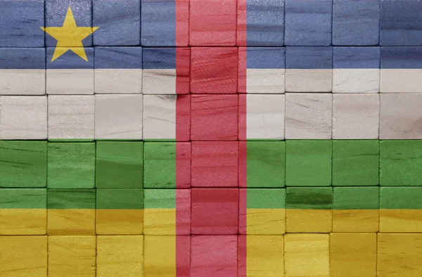 木製の立方体に中央アフリカ共和国の国旗をカラフルに描いたものです 3Dイラスト — ストック写真