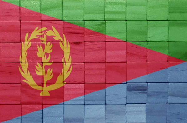 Colorido Pintado Grande Bandeira Nacional Eritrea Uma Textura Cubos Madeira — Fotografia de Stock