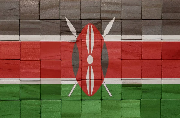 Bunt Bemalte Große Kenianische Nationalflagge Auf Einem Holzwürfel Illustration — Stockfoto