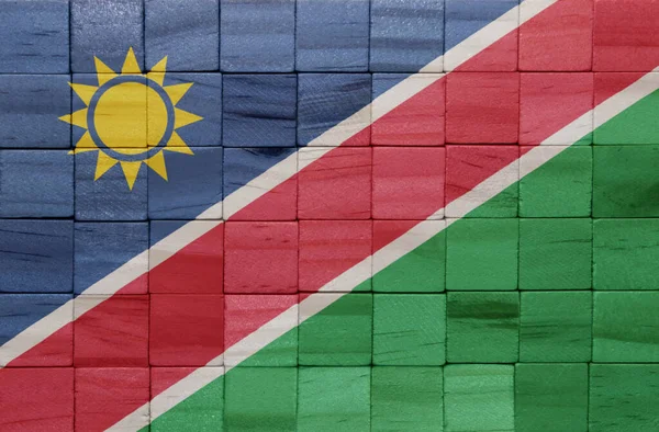 Barevné Malované Velké Národní Vlajka Namibie Dřevěné Kostky Textury Ilustrace — Stock fotografie