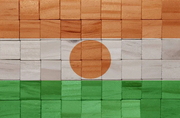 Colorido Pintado Grande Bandeira Nacional Niger Uma Textura Cubos Madeira — Fotografia de Stock