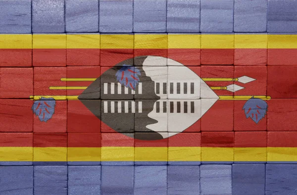 Kleurrijke Geschilderde Grote Nationale Vlag Van Eswatini Een Houten Blokjes — Stockfoto