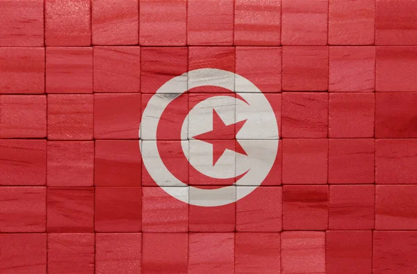 Bunt Bemalte Große Nationalflagge Tunesiens Auf Einem Holzwürfel Illustration — Stockfoto
