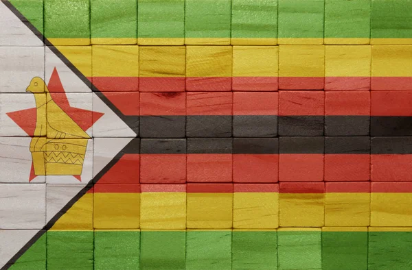カラフルな木のキューブのテクスチャにジンバブエの大きな国旗を描いた 3Dイラスト — ストック写真