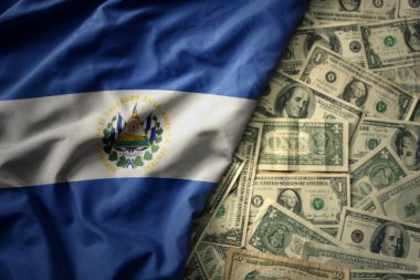 El Salvador 'un bayrağını sallayan büyük renkli bir Amerikan doları üzerinde. finans kavramı
