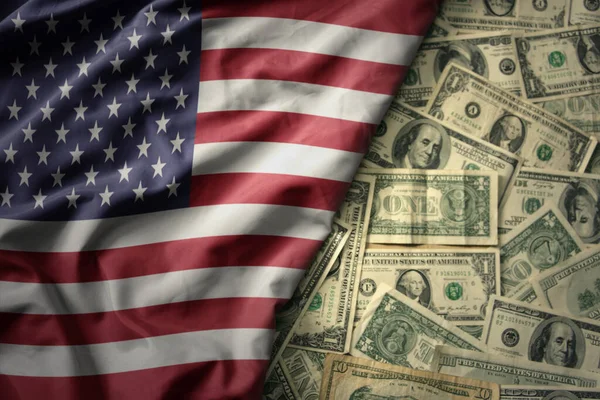 Grote Kleurrijke Zwaaiende Nationale Vlag Van Verenigde Staten Van Amerika — Stockfoto