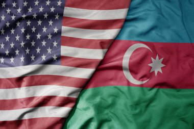 Amerika Birleşik Devletleri 'nin büyük renkli bayrağı ve Azerbaijan' ın ulusal bayrağı. makro