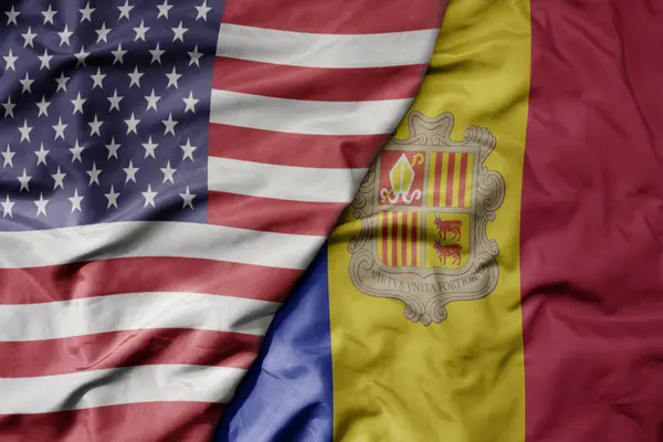 Big Waving Colorful Flag United States America National Flag Andorra — Stock Photo, Image
