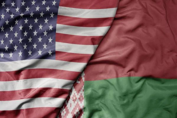 Big Waving Colorful Flag United States America National Flag Belarus — Stock Photo, Image