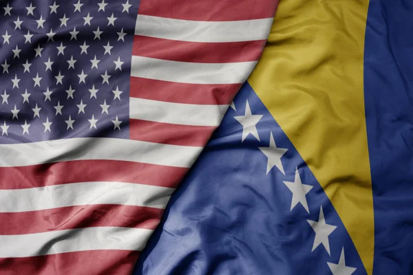 Gran Ondeando Colorida Bandera Estados Unidos América Bandera Nacional Bosnia —  Fotos de Stock