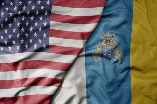 Big Waving Colorful Flag United States America National Flag Canary — Stock Photo, Image