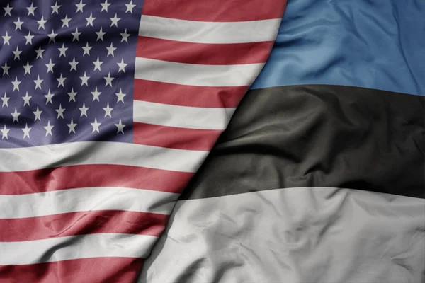 Big Waving Colorful Flag United States America National Flag Estonia — Stock Photo, Image