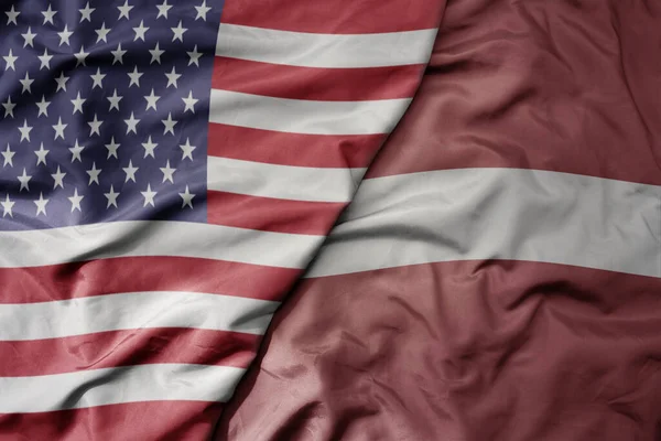 Big Waving Colorful Flag United States America National Flag Latvia — Stock Photo, Image