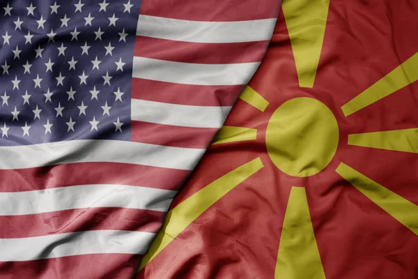 Big Waving Colorful Flag United States America National Flag Macedonia — Stock Photo, Image